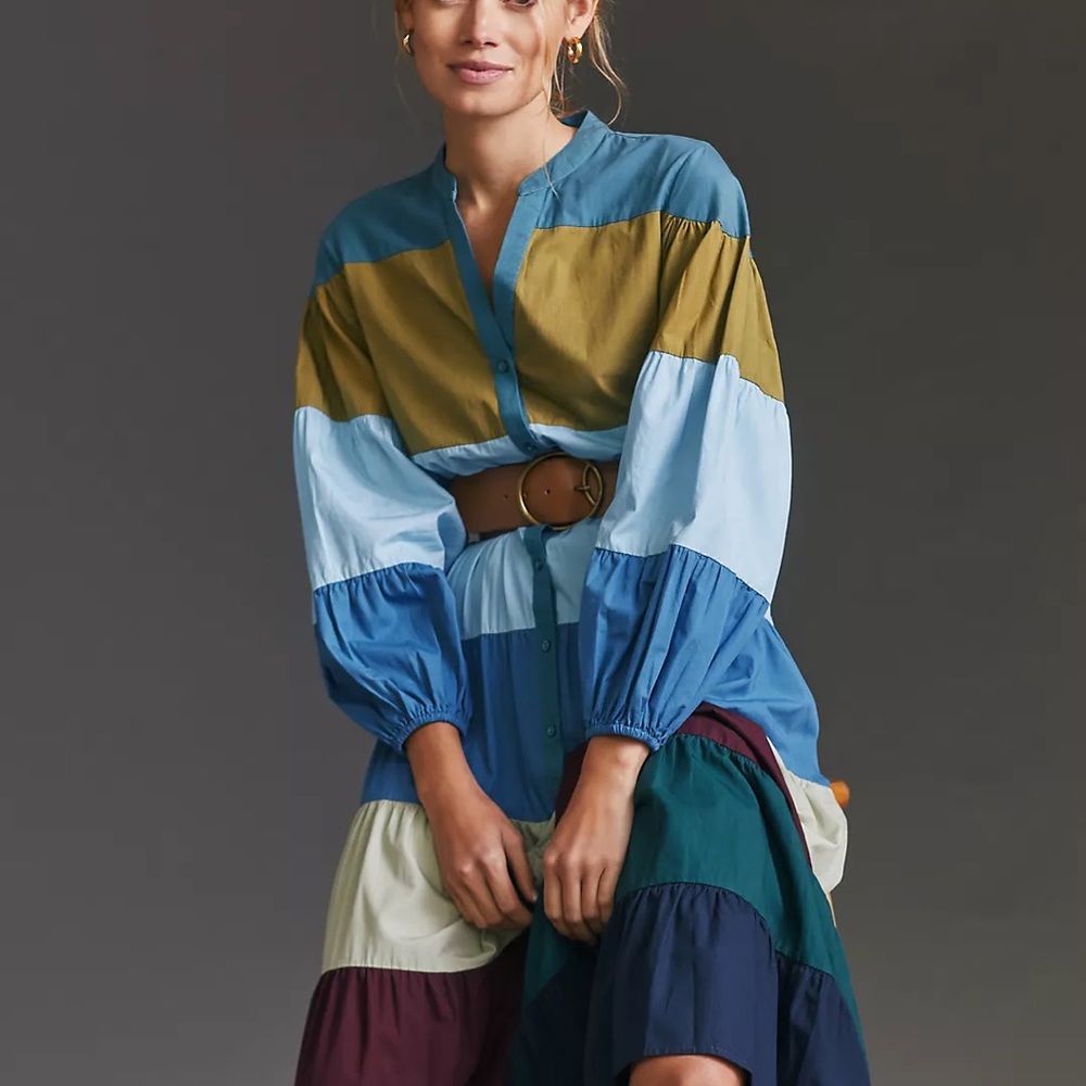 Anthropologie Tiered Colorblocked Maxi Dress